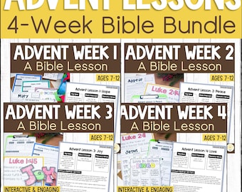 Advent Sunday School Lessons | Christmas Bible Lesson Bundle | 4-Week Study for Ages 7-12 | Hope, Peace, Joy, Love