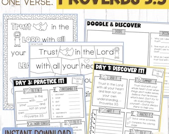 Proverbs 3:5 Kids Scripture Bible Activity Pack - Children's Bible Memorization -Elementary Bible Verse Lesson - Christian Homeschool