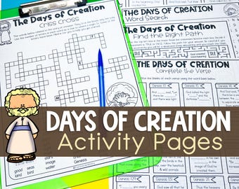 7 días de la Creación imprimibles - Hojas de actividades bíblicas y rompecabezas para niños - Páginas de actividades bíblicas imprimibles para la escuela dominical