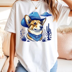 Corgi Shirt Vintage UFO Western T-Shirt Retro Cowboy Tee Dog Mom Gift Wild West Corgeek Top