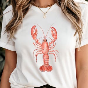 Hummer Grafik T-Shirt Komfort Farben | Französisch Küsten Distressed Tee | Übergroßes Nautisches Fischer-Hemd | Kokette Ästhetische Top