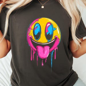 Trippy Dripping Smiley Face T-Shirt: Tongue Out Graphic Streetwear