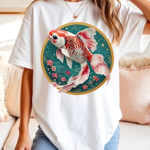Japanese Koi Fish T-Shirt Eco-Friendly Cotton Navy Tee Japanese Art Inspired Cultural Shirt for Art Lovers