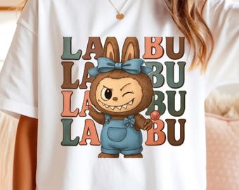 Funny la bu la bu t-shirt. Labubu Shirt, Kawaii Cartoon Dolls T-Shirt, Cute Chibi Anime Graphic Tee, Colorful Labubu Characters Shirt