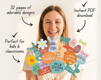 Accesorios imprimibles para fotomatón de Pascua: decoraciones para fiestas infantiles, carteles para la búsqueda de huevos (descarga en PDF)