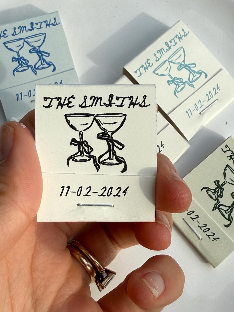 Custom Wedding Matchbooks: Champagne Glass Doodle, Personalized Favors ...