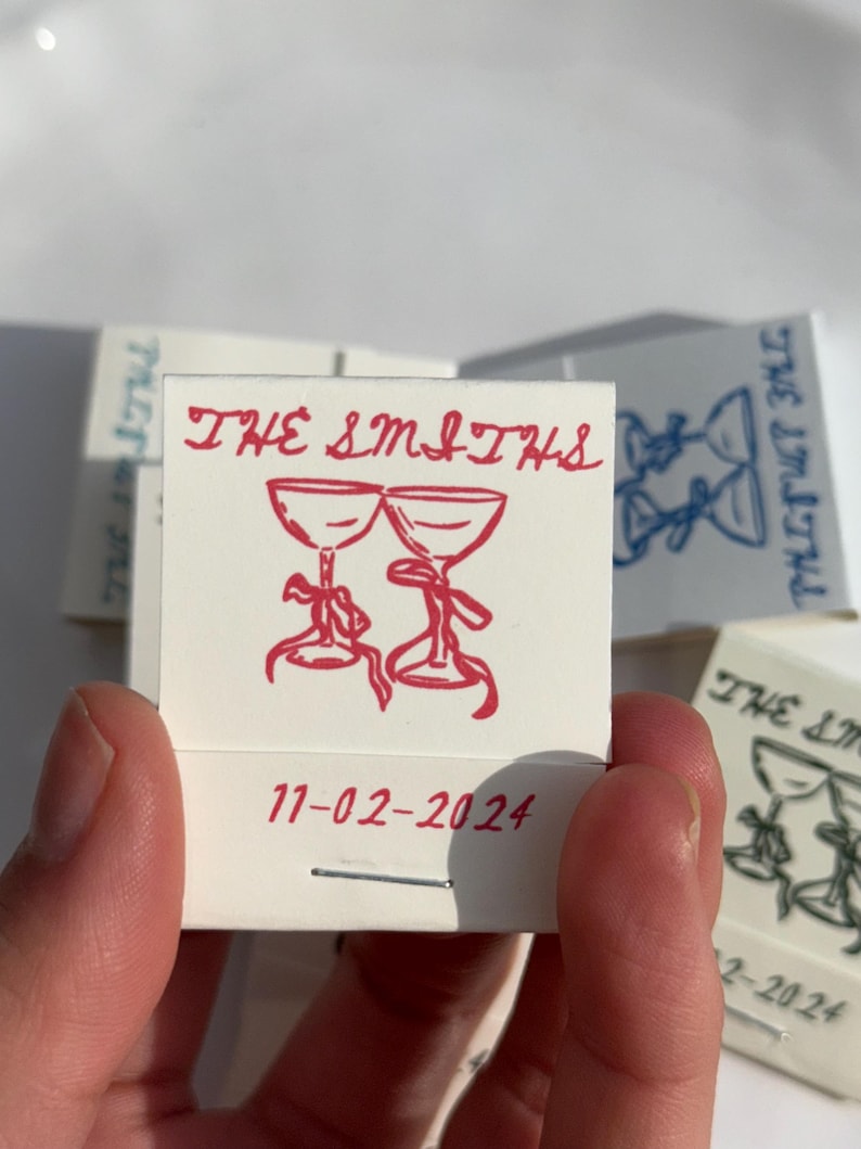 Custom Wedding Matchbooks: Champagne Glass Doodle, Personalized Favors ...
