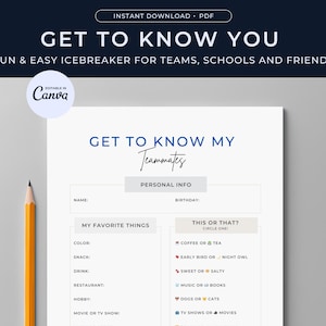 Get to Know My Team Printable Employee Favorites Survey Team Building Game Get to Know Coworkers Work Birthday Gift Questionnaire Work Party