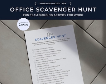 Office Scavenger Hunt Printable, Fun Team Building Game, Work Party Ice Breaker, Scavenger Hunt, Workplace Game for Adults, Canva Template