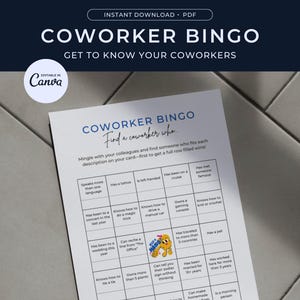 Coworker Bingo Printable Bingo Ice Breaker Game Office Bingo Team Building Office Party Game Digital Download Canva Editable Template