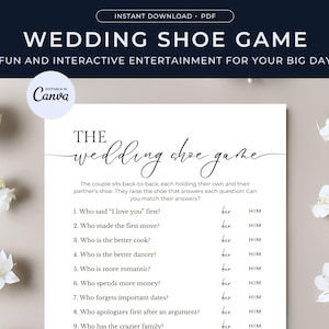 Minimalist Wedding Shoe Game, Couples Shower Games, Engagement Party Games, Wedding Shower, Wedding Table Games, Editable Template, Canva