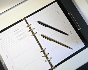 A5 Wochenplaner Leder / Tagesplaner 2026 / Carpeta A5 recargable con 6 anillos / Undatierte Wochen- & Monatsseiten Geschenkbox