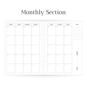 Agenda/planificador semanal/recargable de 6 anillas en piel vegana tamaño A5 con páginas semanales y mensuales sin fecha + bolígrafos y caja de regalo. imagen 5