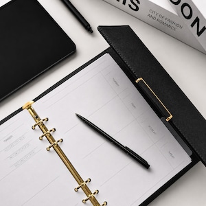 Ongedateerde A5 planner van vegan leer, navulbare 6-rings agenda met week- en maandoverzicht