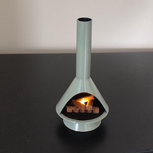 Mid-Century Modern Mini Fireplace: With Grate Retro Tealight LED, Timer Included Laurel Green