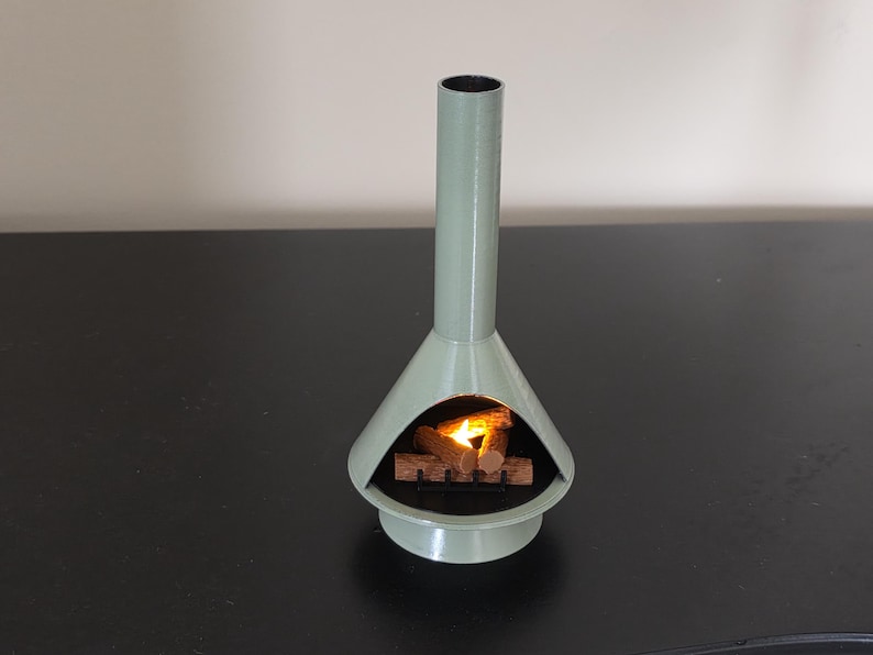 Mid-Century Modern Mini Fireplace: With Grate Retro Tealight LED, Timer Included Laurel Green