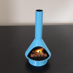 Mid-Century Modern Mini Fireplace: With Grate Retro Tealight LED, Timer Included Retro Blue (Light)