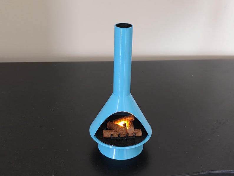 Mid-Century Modern Mini Fireplace: With Grate Retro Tealight LED, Timer Included Retro Blue (Light)