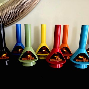 Mid Century Modern Mini Tabletop Fireplace | Retro Home Decor | LED Flickering Tealight | Wedding Centerpiece | Cozy Room Accent l Timer