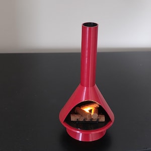 Mid-Century Modern Mini Fireplace: With Grate Retro Tealight LED, Timer Included Candy Red