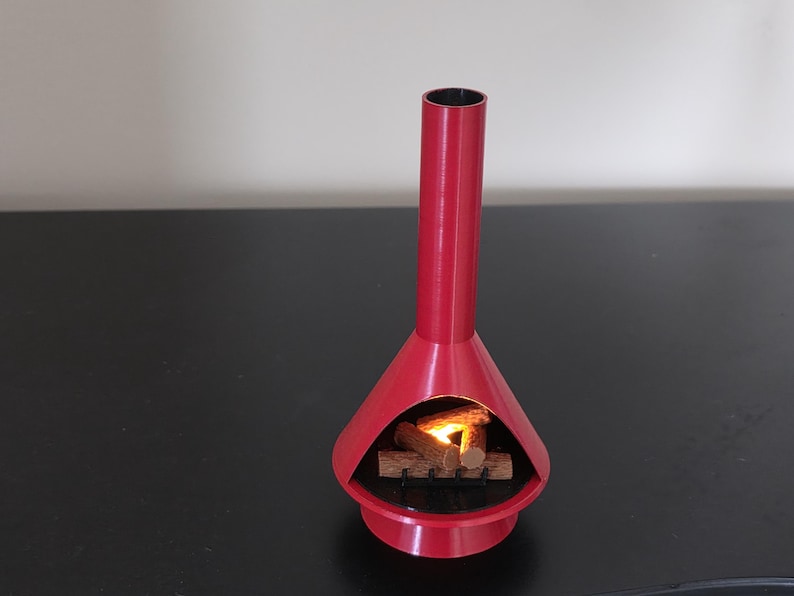 Mid-Century Modern Mini Fireplace: With Grate Retro Tealight LED, Timer Included Candy Red