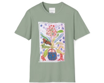 Unisex T-Shirt - Monarch and Milkweed modern folk art design