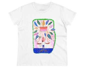 t-shirt - modern folk art "Figure and Flora" Women's Midweight Cotton Tee multiple colors and sizes XS-3X