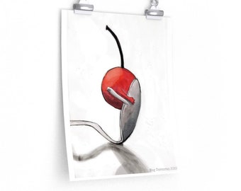Cherry Spoon Hug - Illustration by Meg Corcoran - Premium Matte posters