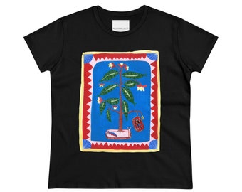 t-shirt - Canned Fish- folk art design - Women's Midweight Cotton Tee multiple colors and sizes XS-3X