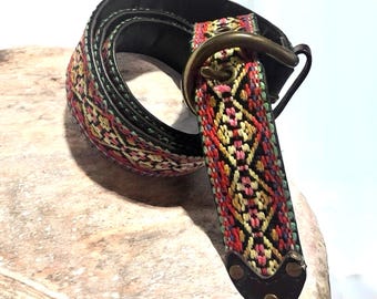 Nylon Cord Rope Braided Woven Black Red Western Belt Vintage  display picture 3