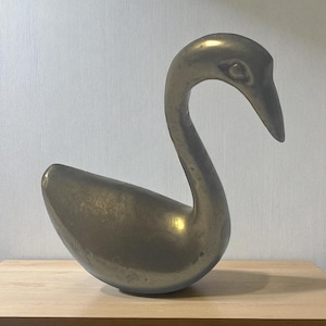 Vintage Solid Brass Swan Figurine collect India Mid Century Small Bird Decor