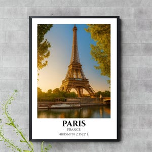 Paris Eiffel Tower Sunset Digital Print – France Travel Wall Art, Paris Landmark Photography, Instant Download
