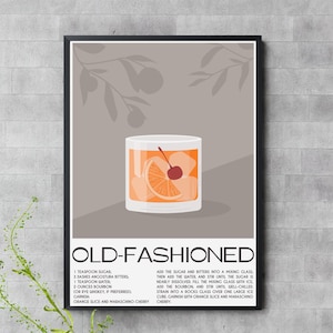 Old-Fashioned Cocktail Recipe Poster – Full Method Digital Print for Whiskey Bar Decor