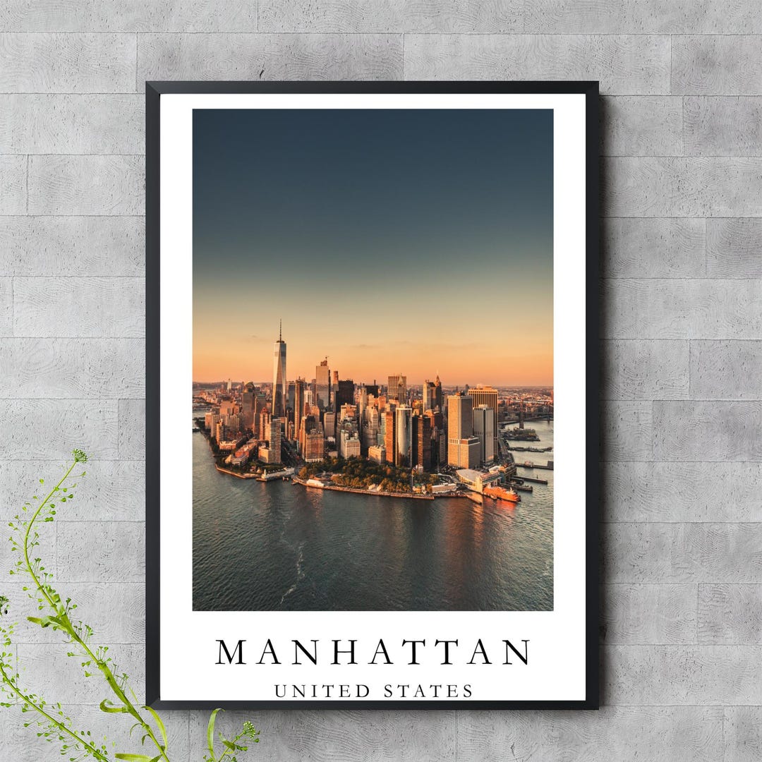 Manhattan Skyline Poster – New York City Sunset Aerial Art – Digital ...