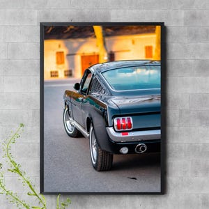 Classic Mustang Poster • Vintage Car Wall Art • European City Street Photography