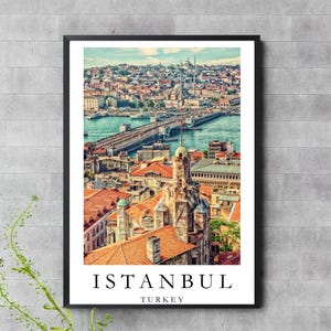 Golden Horn Istanbul Digital Print | Galata Bridge Cityscape Wall Art | Turkey Travel Poster | Colorful Rooftops & Boats | Printable