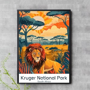Kruger National Park Wall Art – African Safari Lion Digital Print – Wildlife Landscape Poster