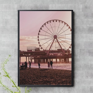 Santa Monica Pier Ferris Wheel Wall Art – Sunset Beach Photography Digital Print