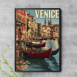 Venice Gondola Wall Art – Vintage Italy Digital Poster – Romantic Travel Printable JPEG