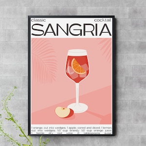 Classic Sangria Cocktail Print – Pink Spanish Drink Art, Fruity Wine Wall Decor Digital Download