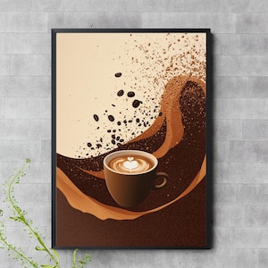 Coffee Art Print – Modern Latte Wall Decor – Barista Kitchen Poster – Digital Download
