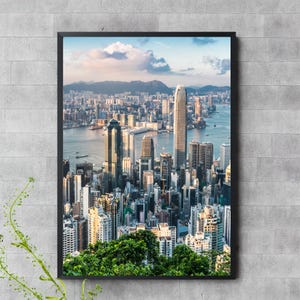 Hong Kong Skyline Wall Art | Victoria Harbour Cityscape | Urban Digital Download | Modern City Photography | Asia Travel Poster