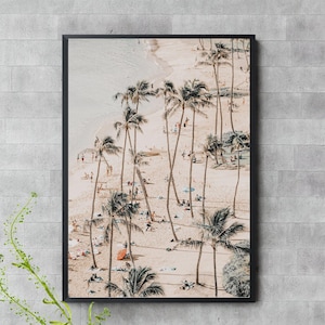 Waikiki Beach Wall Art – Tropical Palm Trees Photography Digital Print