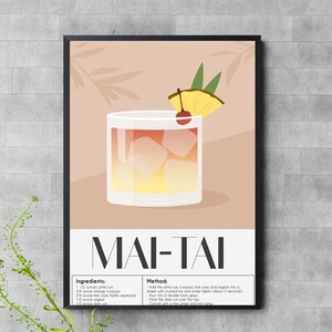 Póster de cóctel Mai Tai / Arte mural de bebida de ron tropical / Decoración de bar imprimible (JPEG)