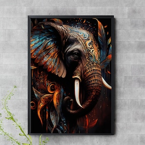 Mystical Elephant Art Print – Ornate Tribal Digital Poster – Boho Spirit Animal Wall Decor Download