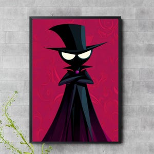 Dark Cartoon Villain Poster – Mysterious Character Art Print, Digital Download