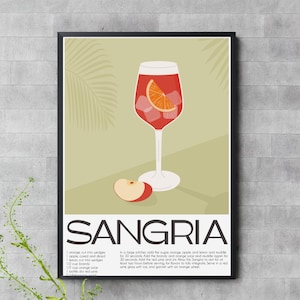 Sangria Cocktail Recipe Print – Spanish Summer Drink Wall Art, Fruit & Wine Kitchen Decor