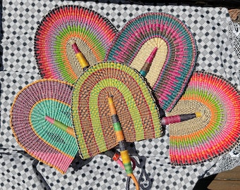 African Hand woven Straw Bolga Han Fan Made in Ghana