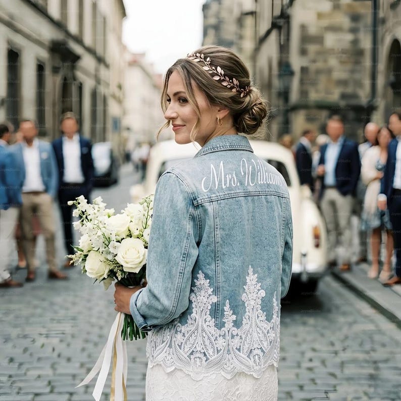 Elegant Lace Bridal Jean Jacket Custom Name Wedding Denim Jacket elegant-lace-bridal-jean-jacket-custom-name-wedding-denim-jacket