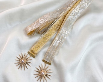 Gold and Silver Handfasting Cord, Celestial Sun Wedding Ribbon, Elegant Bridal Binding Keepsake
